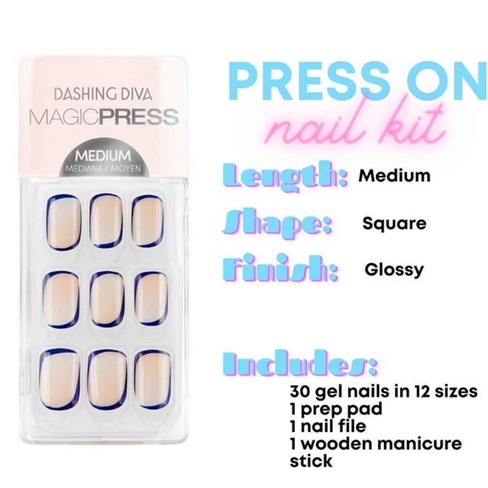 BNWOT Unopened Dashing Diva MagicPress Press On Nail Kit Medium Square Glossy